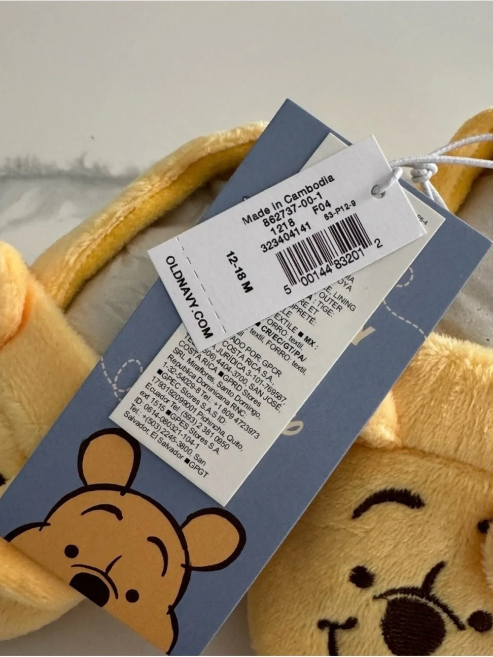 Disney Winnie the Pooh Velvet Baby Slippers Booties 12-18 Months